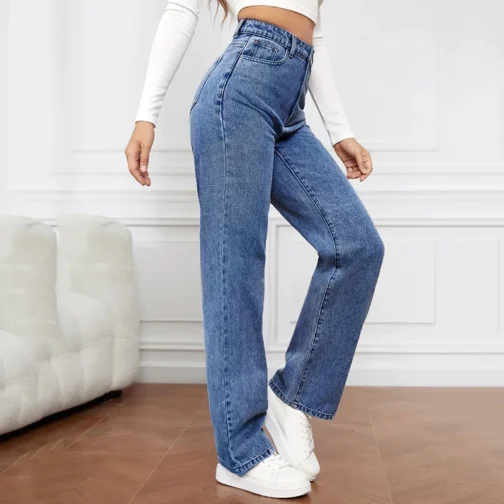 Rimocy Women's High Waist Wide Leg Jeans Autumn Winter Vintage Straight Leg Pants Woman Fashion Wide Leg Denim Trousers Women - Image 2