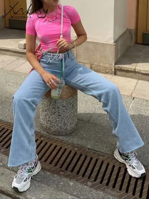 MiuKoMiYa Straight Jeans Women High Waist Streetwear Light Blue Boyfriend Denim Pants Ladies Wide Leg White Jeans For Women 2023 - Image 4