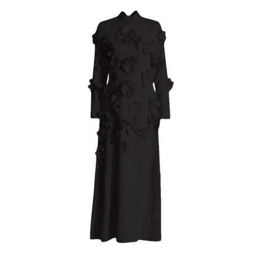 Patchwork Floral Dresses For Women Round Neck Long Sleeve High Waist Loose Solid flowers Long Dress Female Fashion Clothing - Image 5